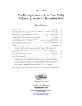 The Heritage Gazette of the Trent Valley Volume 15, Number 3, November 2010