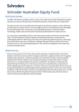 Schroder Australian Equity Fund Performance Overview