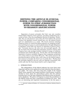 Defining the Article Iii Judicial Power: Comparing Congressional Power to Strip Jurisdiction with Congressional Power to Reassign Adjudications