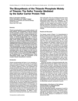 The Biosynthesis of the Thiazole Phosphate Moiety of Thiamin: the Sulfur Transfer Mediated by the Sulfur Carrier Protein This