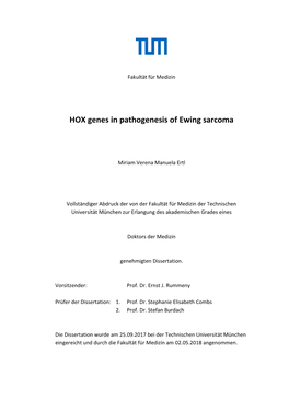 HOX Genes in Pathogenesis of Ewing Sarcoma