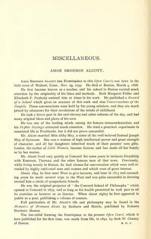 Amos Bronson Alcott. Biographical Sketch