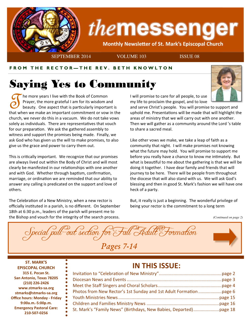 Themessenger Monthly Newsle�Er of St