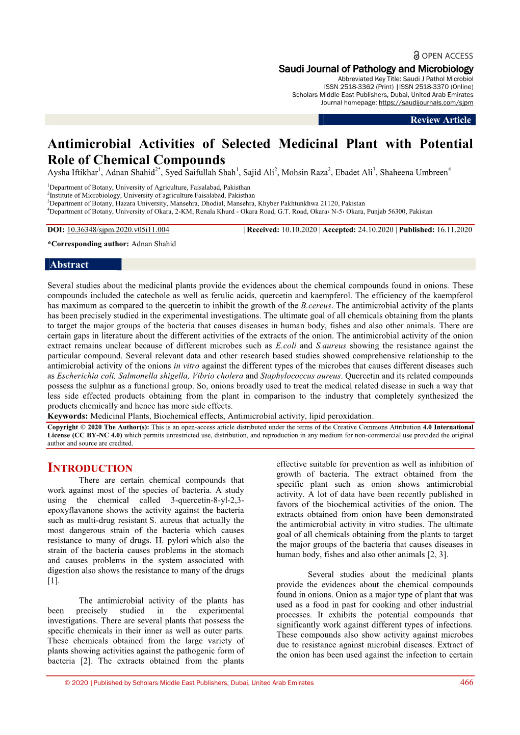 Antimicrobial Activities of Selected Medicinal Plant with Potential Role