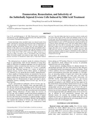 Enumeration, Resuscitation, and Infectivity of the Sublethally Injured Erwinia Cells Induced by Mild Acid Treatment