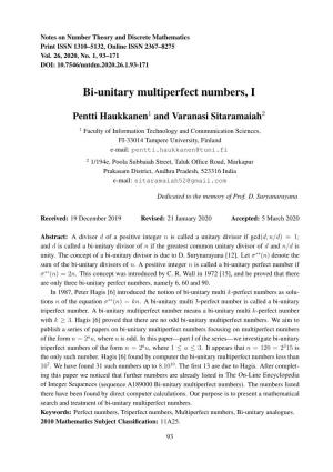 Bi-Unitary Multiperfect Numbers, I