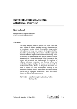 INTER-RELIGIOUS HARMONY: a Historical Overview