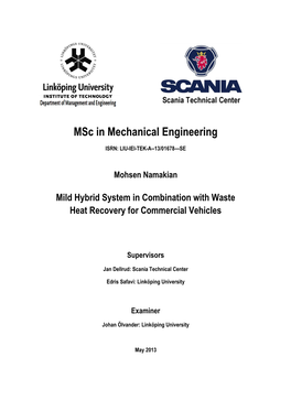 Msc in Mechanical Engineering