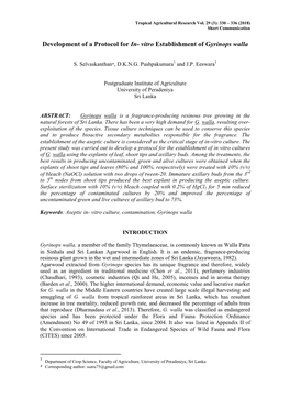 Development of a Protocol for In-Vitro Establishment of Gyrinops Walla