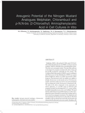 Aneugenic Potential of the Nitrogen Mustard Analogues Melphalan, Chlorambucil and P-N,N-Bis (2-Chloroethyl) Aminophenylacetic Acid in Cell Cultures in Vitro