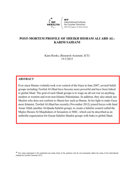 Post-Mortem Profile of Sheikh Hisham Ali Abd Al-Karim Saidani