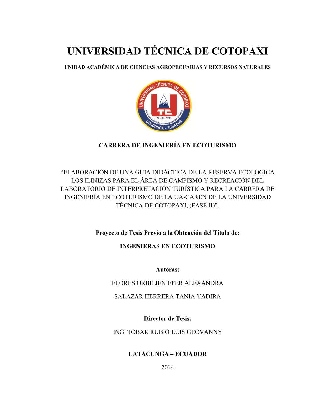 1.2. Diagnóstico De Las Características De La Reserva Ecológica Los Ilinizas