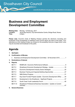 Agenda of Business and Employment Development