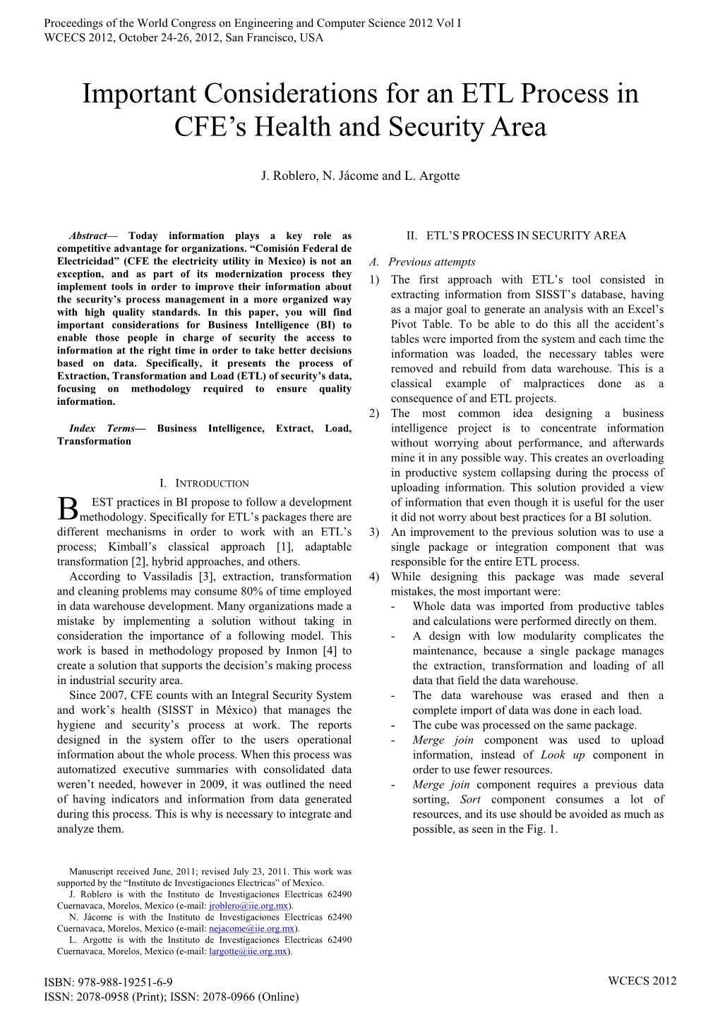 Important Considerations for an ETL Process in CFE's Health