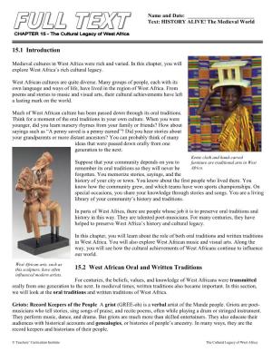 15.1 Introduction 15.2 West African Oral and Written Traditions