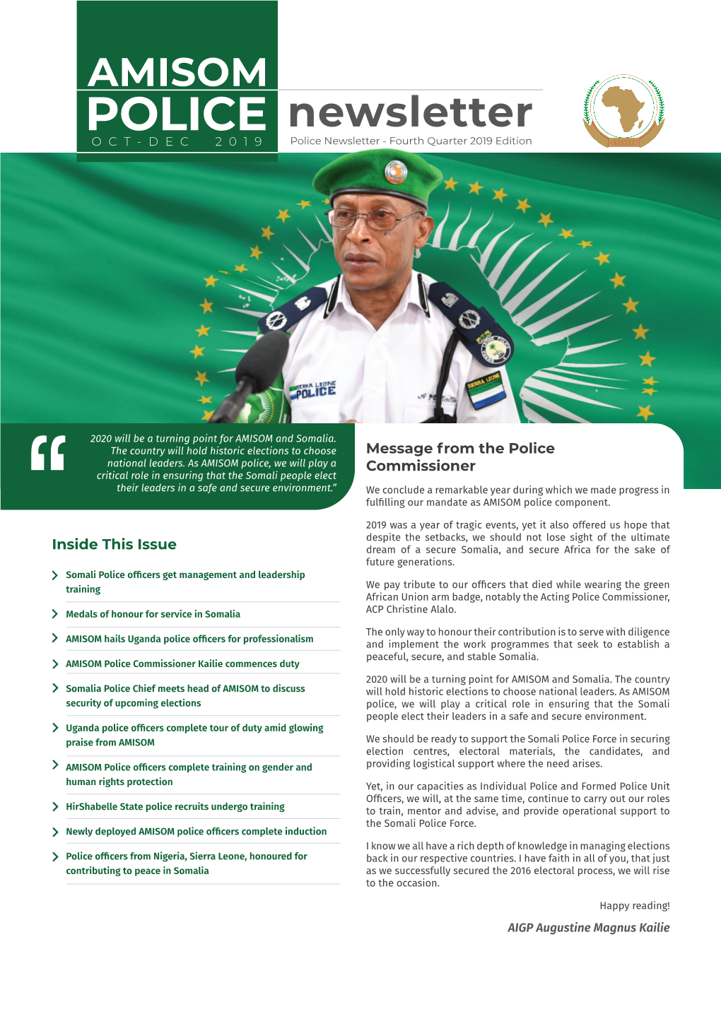 AMISOM POLICE Newsletter OCT-DEC 2019 Police Newsletter - Fourth Quarter 2019 Edition