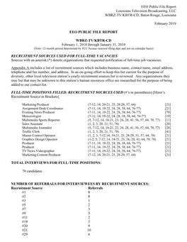 EEO Public File Report Louisiana Television Broadcasting, LLC WBRZ-TV/KBTR-CD, Baton Rouge, Louisiana