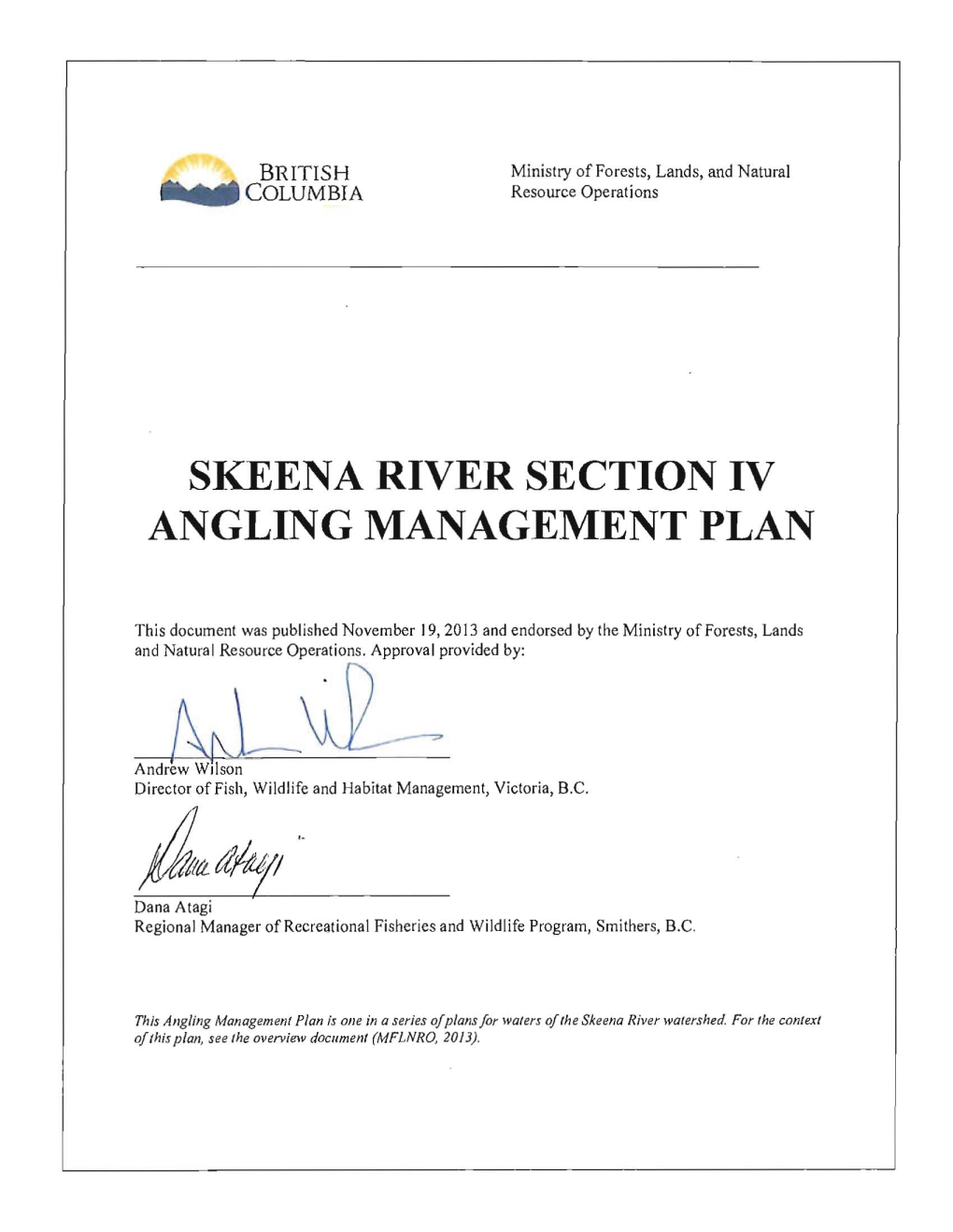 Skeena River Section Iv Angling Management Plan