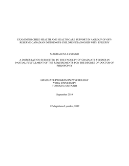 Examining Child Health and Health Care Support in a Group of Off- Reserve Canadian Indigenous Children Diagnosed with Epilepsy