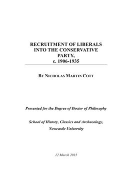 RECRUITMENT of LIBERALS INTO the CONSERVATIVE PARTY, C