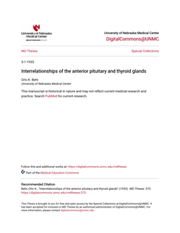 Interrelationships of the Anterior Pituitary and Thyroid Glands