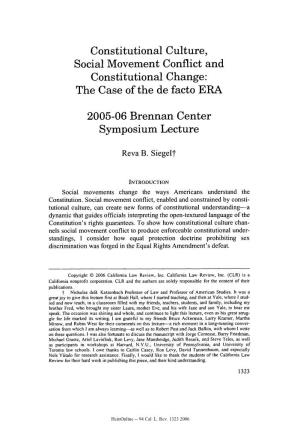 Constitutional Culture, Social Movement Conflict and Constitutional Change: the Case of the De Facto ERA