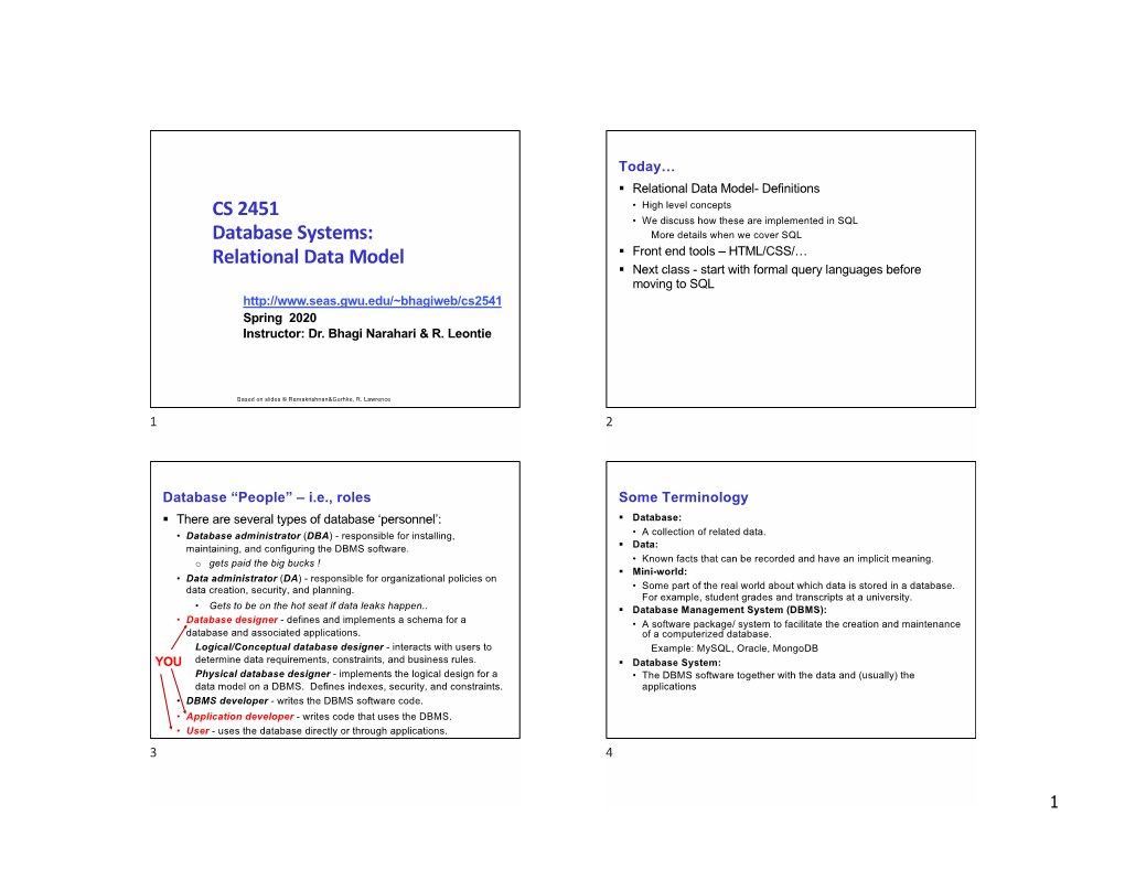 Introduction to the Relational Model