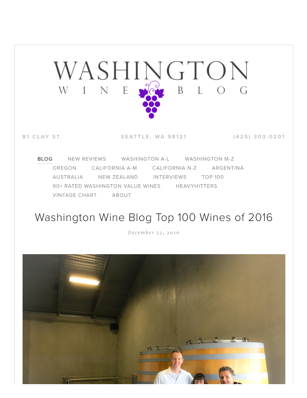 Washington Wine Log Top 100 Wines of 2016