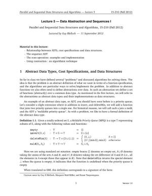 1 Abstract Data Types, Cost Specifications, and Data Structures