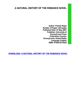 PDF Download a Natural History of the Romance Novel