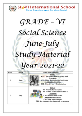 VI Social Science June-July Study Material Year 2021-22