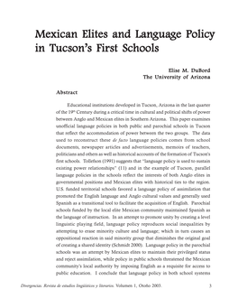 Mexican Elites and Language Policy in Tucson’S First Schools