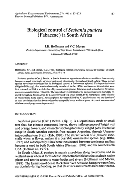 Biological Control of Sesbania Punicea (Fabaceae) in South Africa