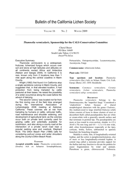 Beyer, C. 2009. Thamnolia Vermicularis, Sponsorship for the CALS Conservation Committee. Bulletin of the California Lichen