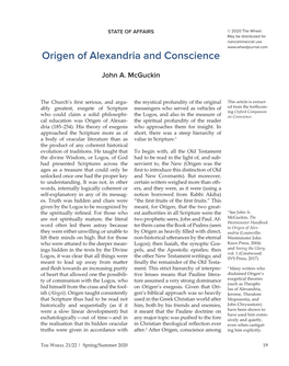 John A. Mcguckin, Origen of Alexandria and Conscience