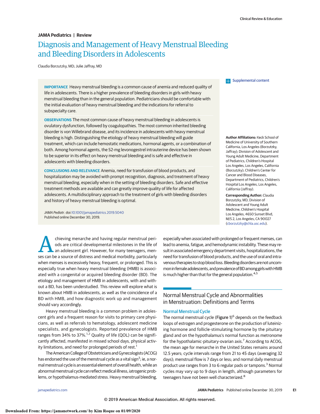 Diagnosis and Management of Heavy Menstrual Bleeding and Bleeding ...