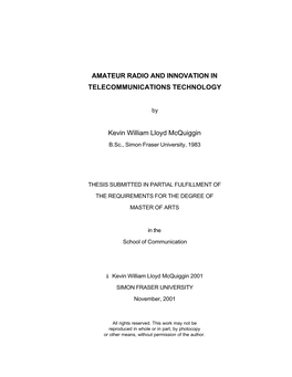 Amateur Radio and Innovation in Telecommunications Technology