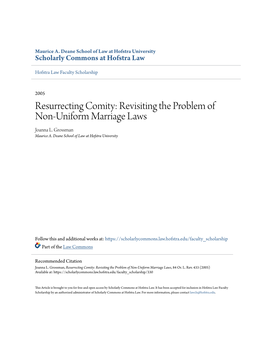 Resurrecting Comity: Revisiting the Problem of Non-Uniform Marriage Laws Joanna L