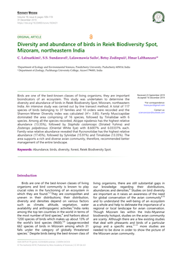 Diversity and Abundance of Birds in Reiek Biodiversity Spot, Mizoram, Northeastern India