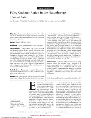 Foley Catheter Action in the Nasopharynx a Cadaveric Study