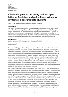 Cinderella Goes to the Purity Ball: an Open Letter on Feminism and Girl Culture, Written to My Female Undergraduate Students