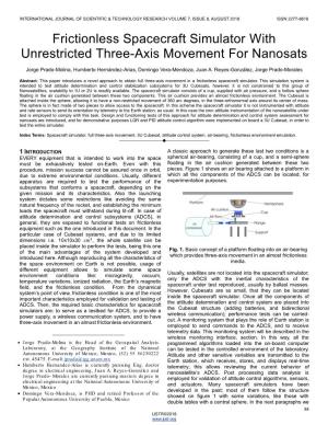 Frictionless Spacecraft Simulator with Unrestricted Three-Axis Movement for Nanosats
