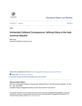 Unintended Collateral Consequences: Defining Felony in the Early American Republic