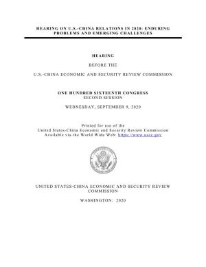Hearing on Us-China Relations in 2020