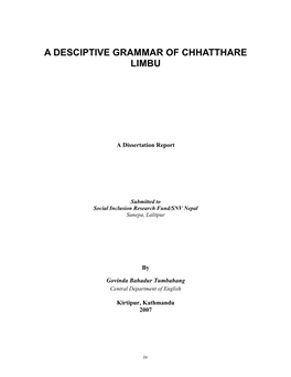 A Desciptive Grammar of Chhatthare Limbu