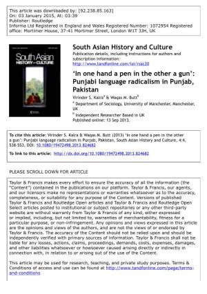 Punjabi Language Radicalism in Punjab, Pakistan Virinder S