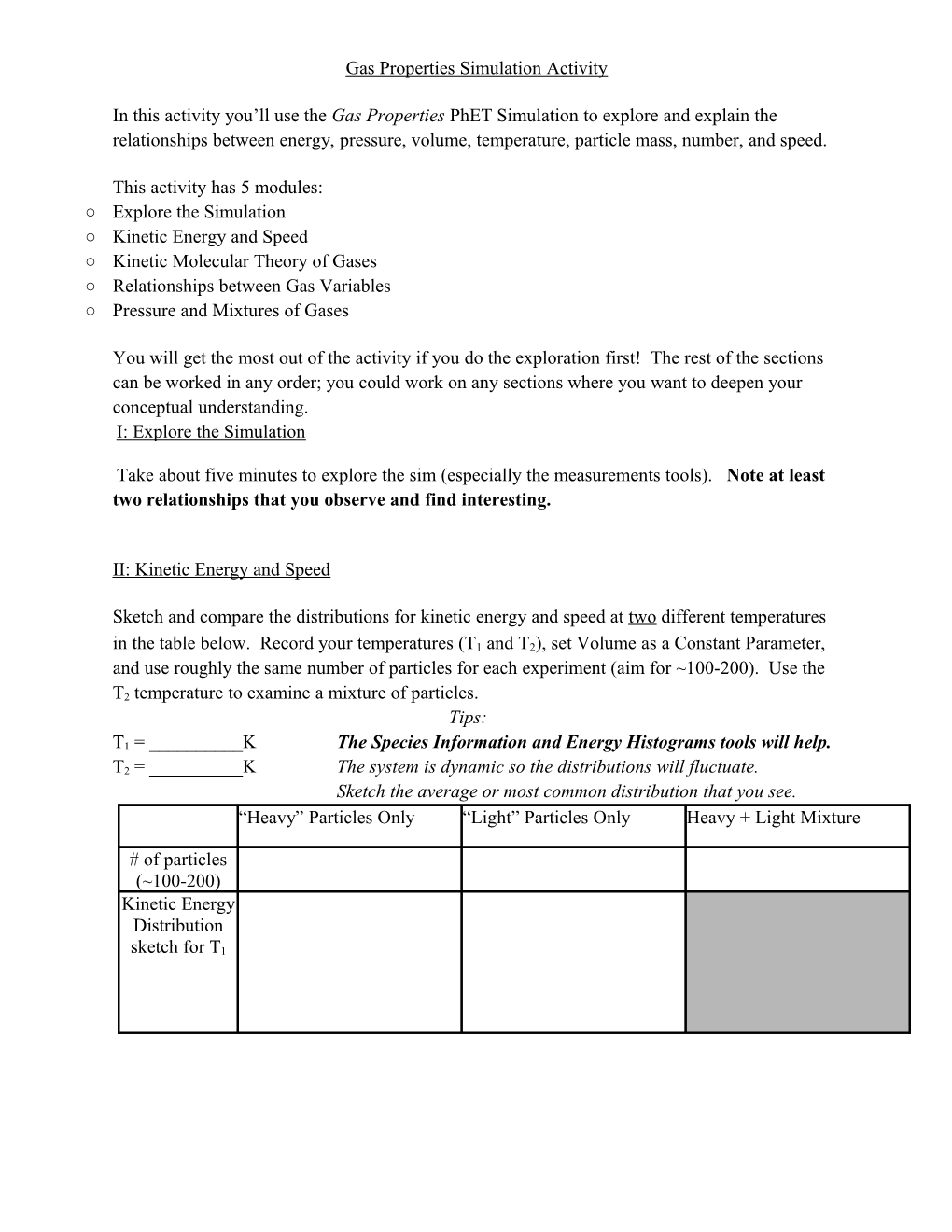 Gas Properties Simulation Activity