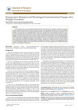 Postoperative Biological and Physiological Gastrointestinal Changes After Whipple Procedure