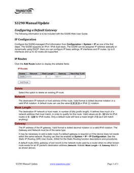 Manual Update Configuring a Default Gateway