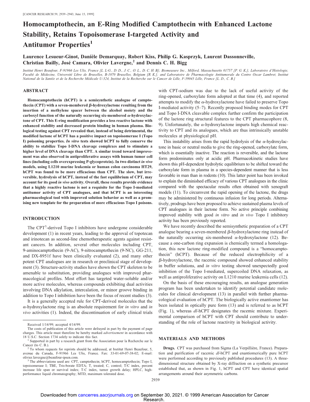 Homocamptothecin, an E-Ring Modified Camptothecin with Enhanced Lactone Stability, Retains Topoisomerase I-Targeted Activity and Antitumor Properties1